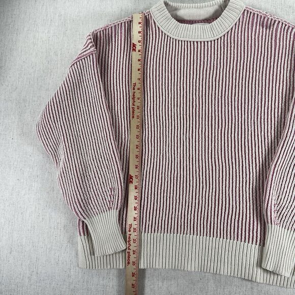Aerie Pink Ribbed Knit Crewneck Sweater S Oversized Cozy Cotton Blend - Picture 4 of 7
